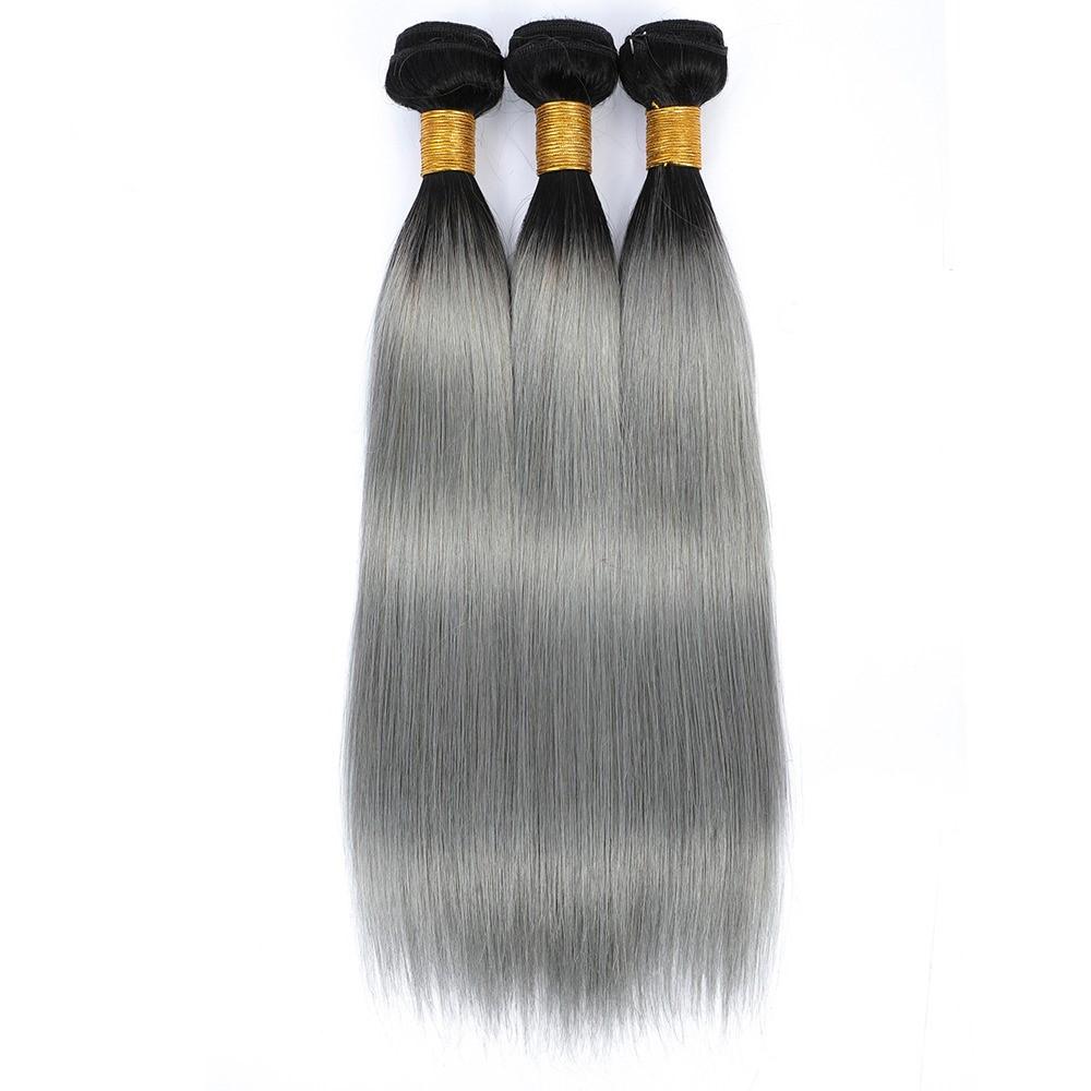 Gray 10A Grade Silver #1B/Silver Straight hair bundles with closures, showcasing the luxurious texture and color.