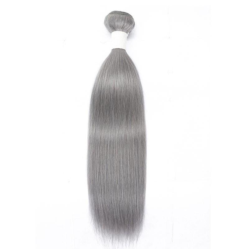 Gray 10A Grade Silver #1B/Silver Straight hair bundles with closures, showcasing the luxurious texture and color.