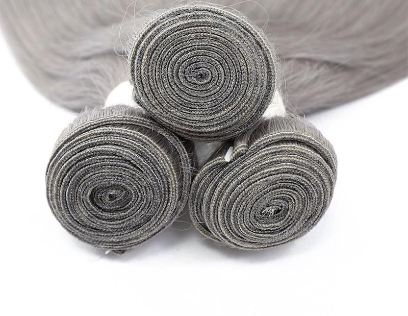 Gray 10A Grade Silver #1B/Silver Straight hair bundles with closures, showcasing the luxurious texture and color.