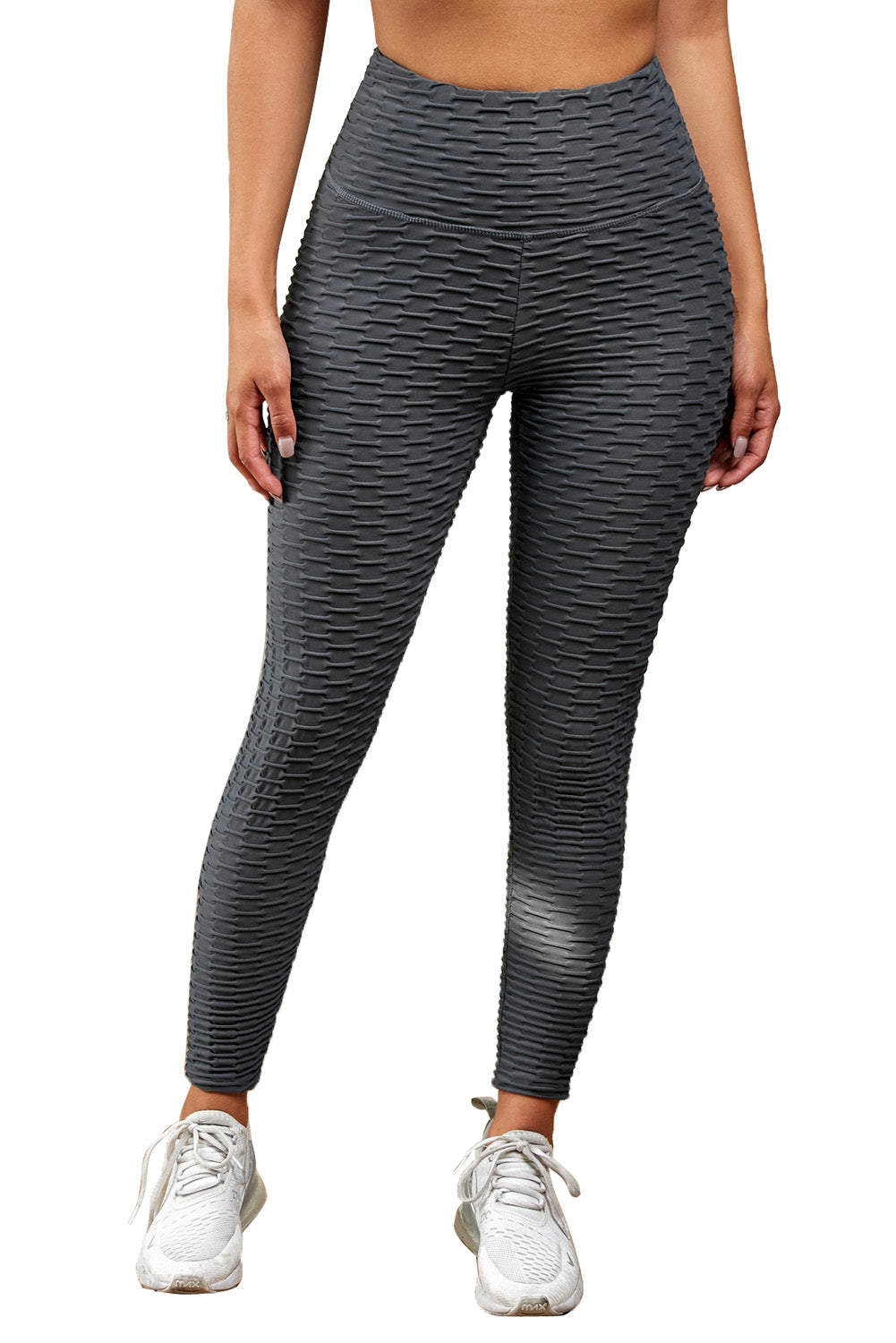 Gray Perfect Shape Leggings showcasing a stylish design that shapes the body, featuring special nubs for skin massage.
