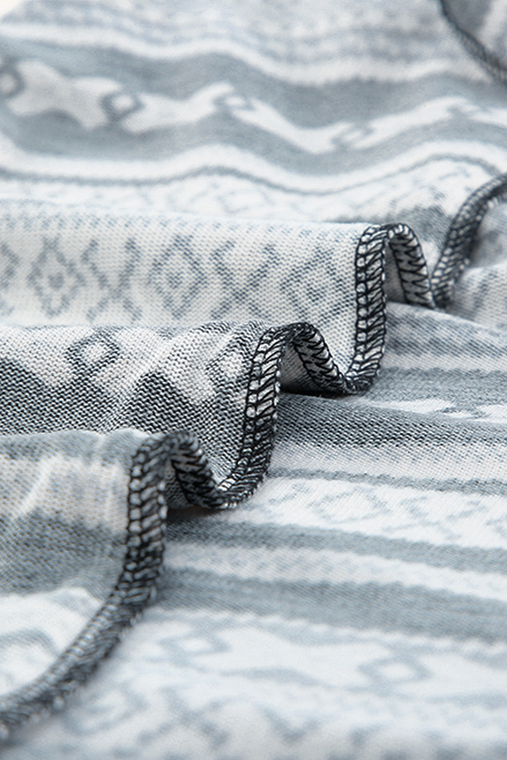 Gray Pink Christmas Pattern Print Long Sleeve Top and Skinny Pant set, featuring a stylish design perfect for festive lounging.