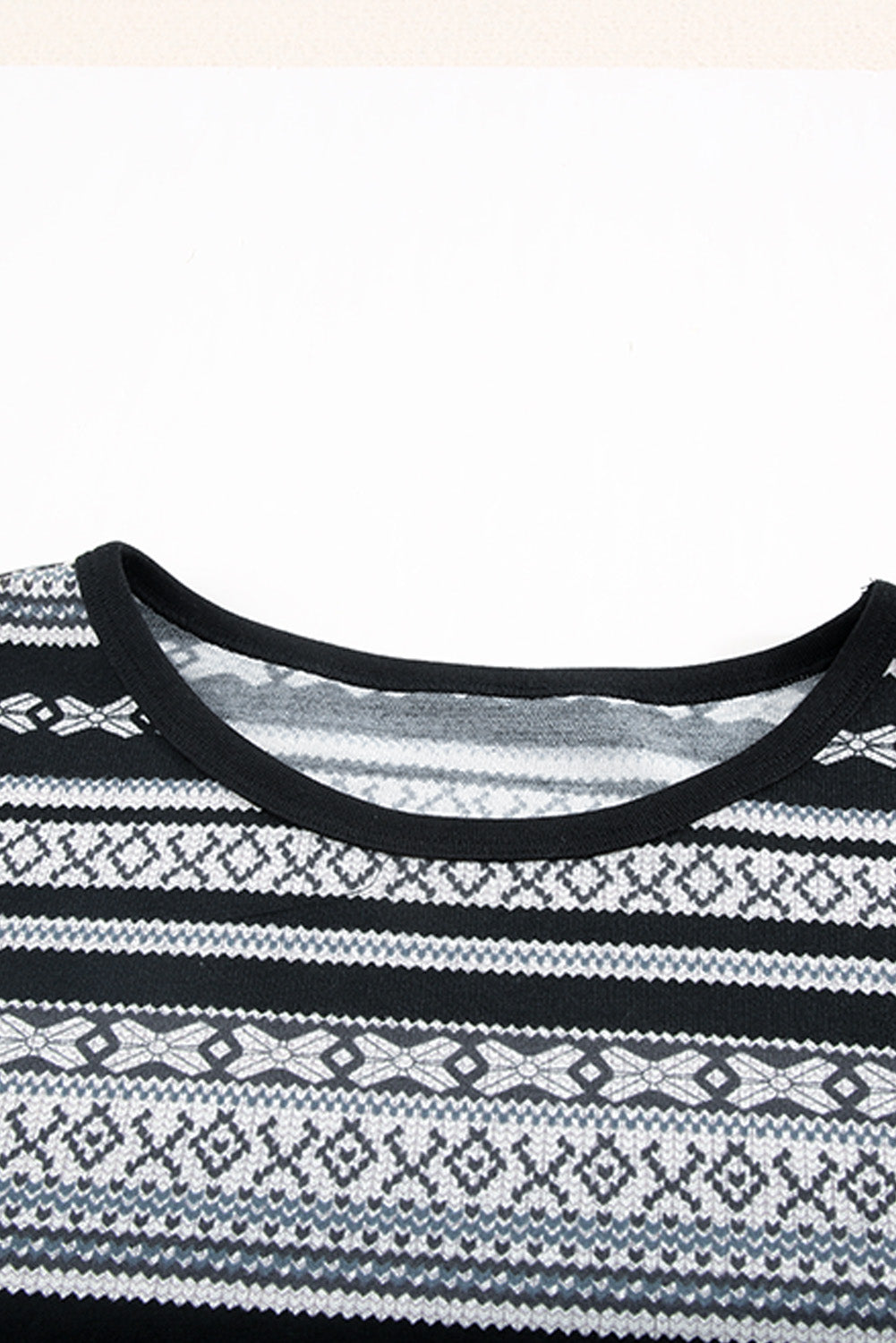 Gray Pink Christmas Pattern Print Long Sleeve Top and Skinny Pant set, featuring a stylish design perfect for festive lounging.