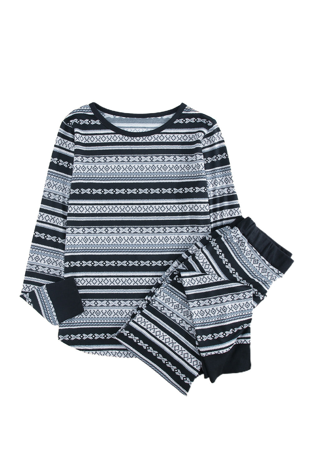 Gray Pink Christmas Pattern Print Long Sleeve Top and Skinny Pant set, featuring a stylish design perfect for festive lounging.