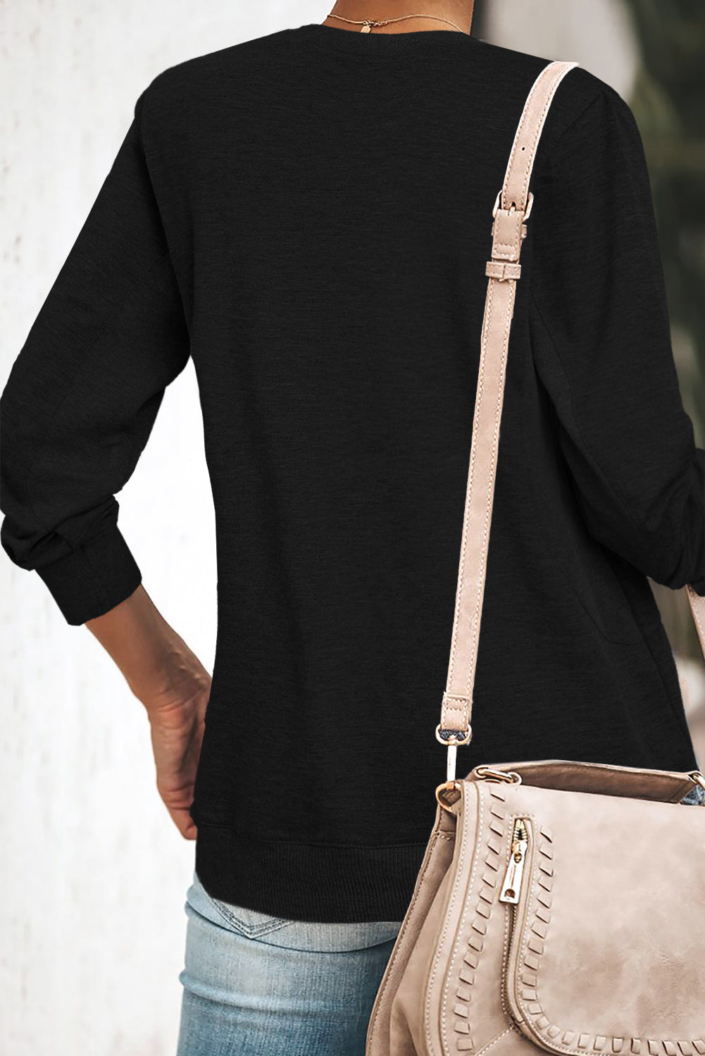 Gray solid crew neck pullover sweatshirt displayed on a mannequin, showcasing its long sleeves and comfortable fit.