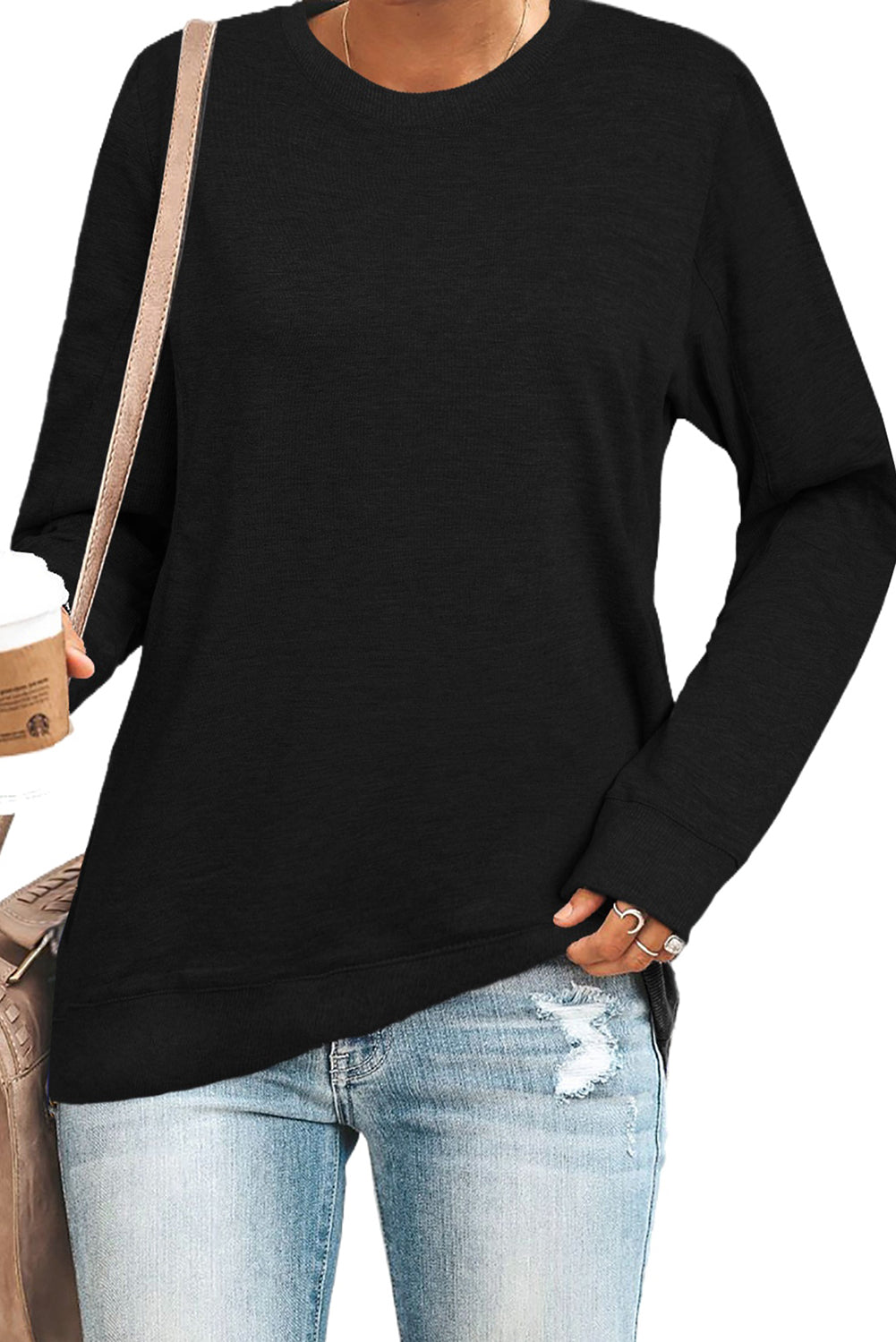 Gray solid crew neck pullover sweatshirt displayed on a mannequin, showcasing its long sleeves and comfortable fit.