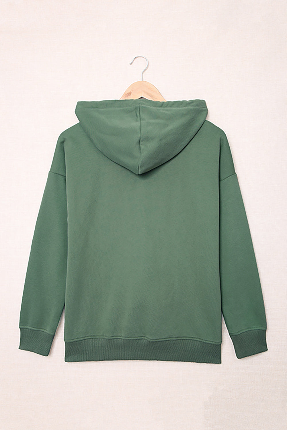 Green Snap Button Pullover Hoodie featuring a kangaroo pocket and drawstring hood, perfect for casual wear.