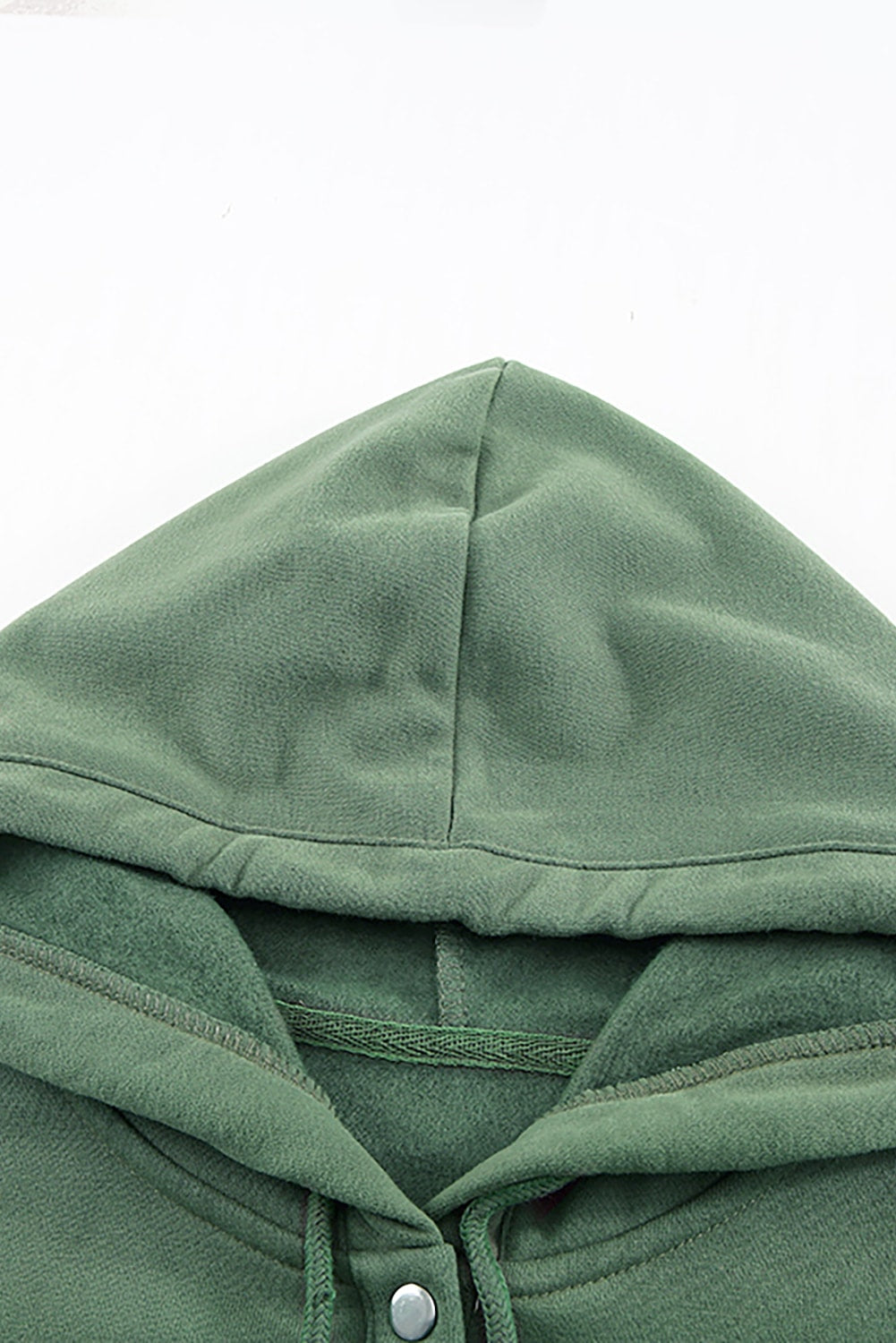 Green Snap Button Pullover Hoodie featuring a kangaroo pocket and drawstring hood, perfect for casual wear.