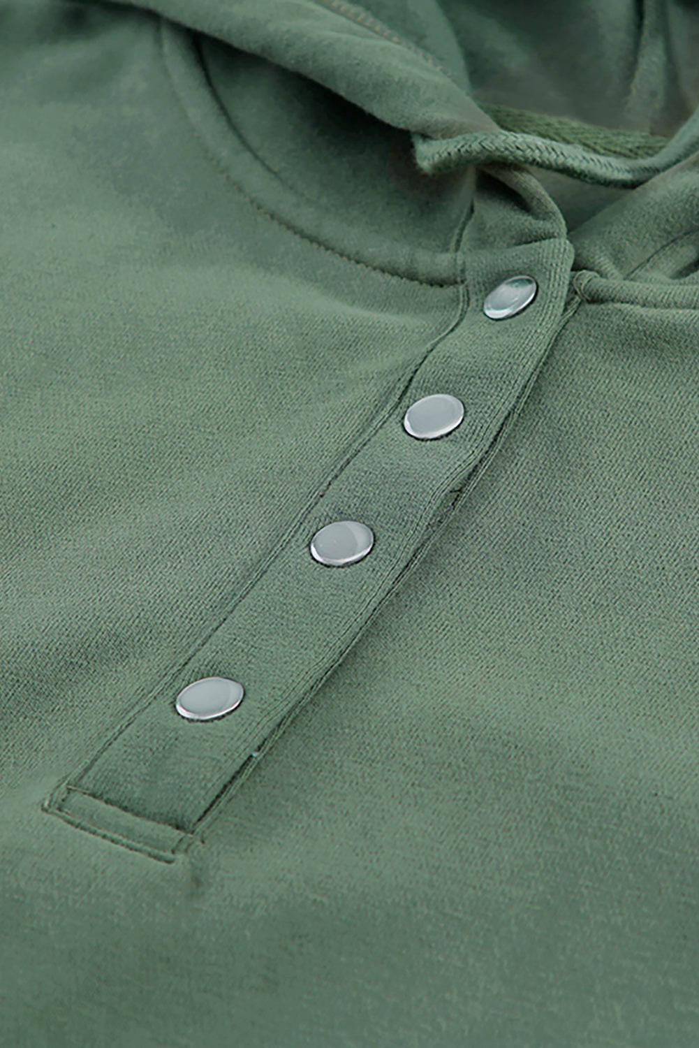 Green Snap Button Pullover Hoodie featuring a kangaroo pocket and drawstring hood, perfect for casual wear.