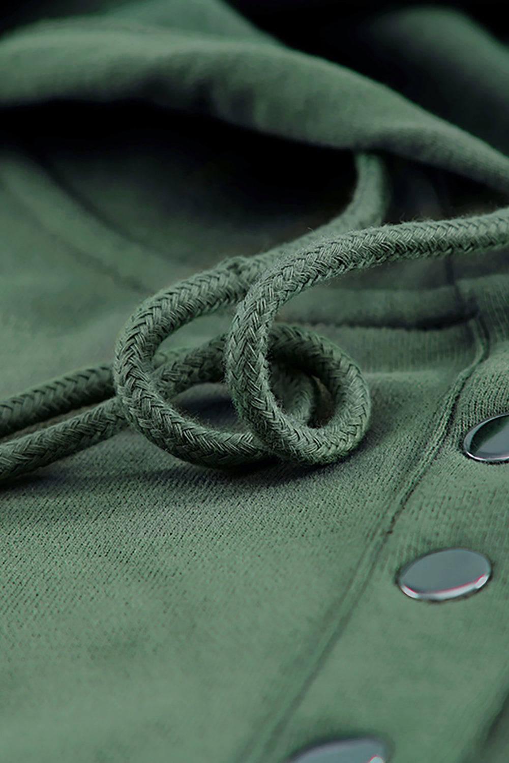 Green Snap Button Pullover Hoodie featuring a kangaroo pocket and drawstring hood, perfect for casual wear.