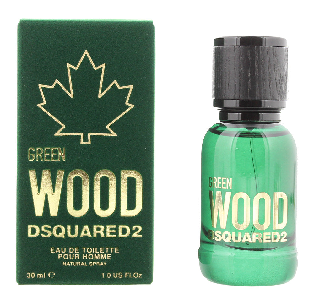 DSquared² Green Wood Eau de Toilette bottle with a modern design, showcasing its refreshing woody fragrance.