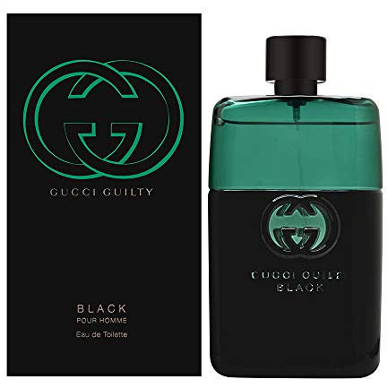 Gucci Guilty Black Pour Homme Eau de Toilette bottle with a sleek black design, showcasing its luxurious and masculine appeal.