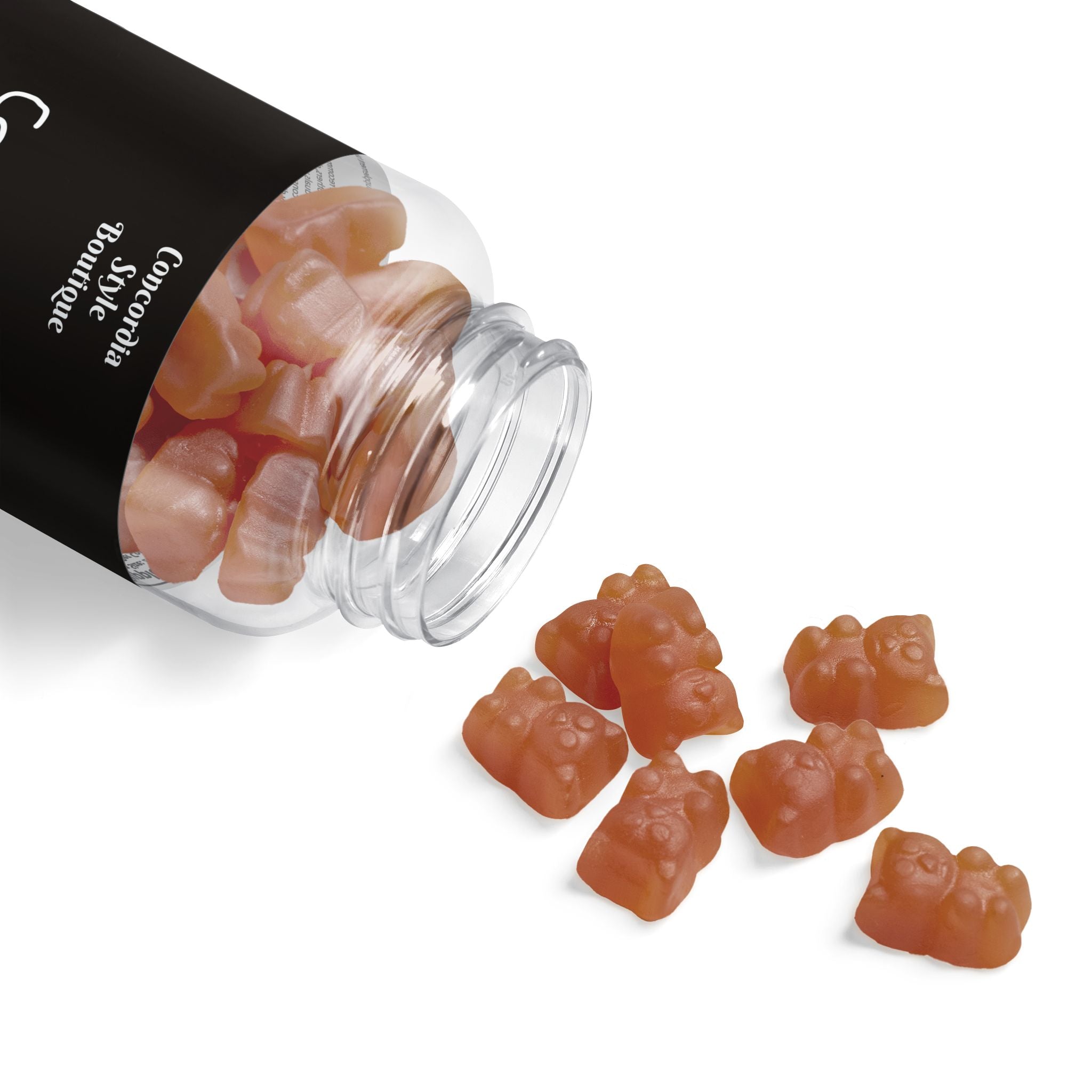 A bottle of Hair Vitamin Gummies containing 60 gummies, showcasing vibrant colors and a label highlighting essential vitamins for hair health.