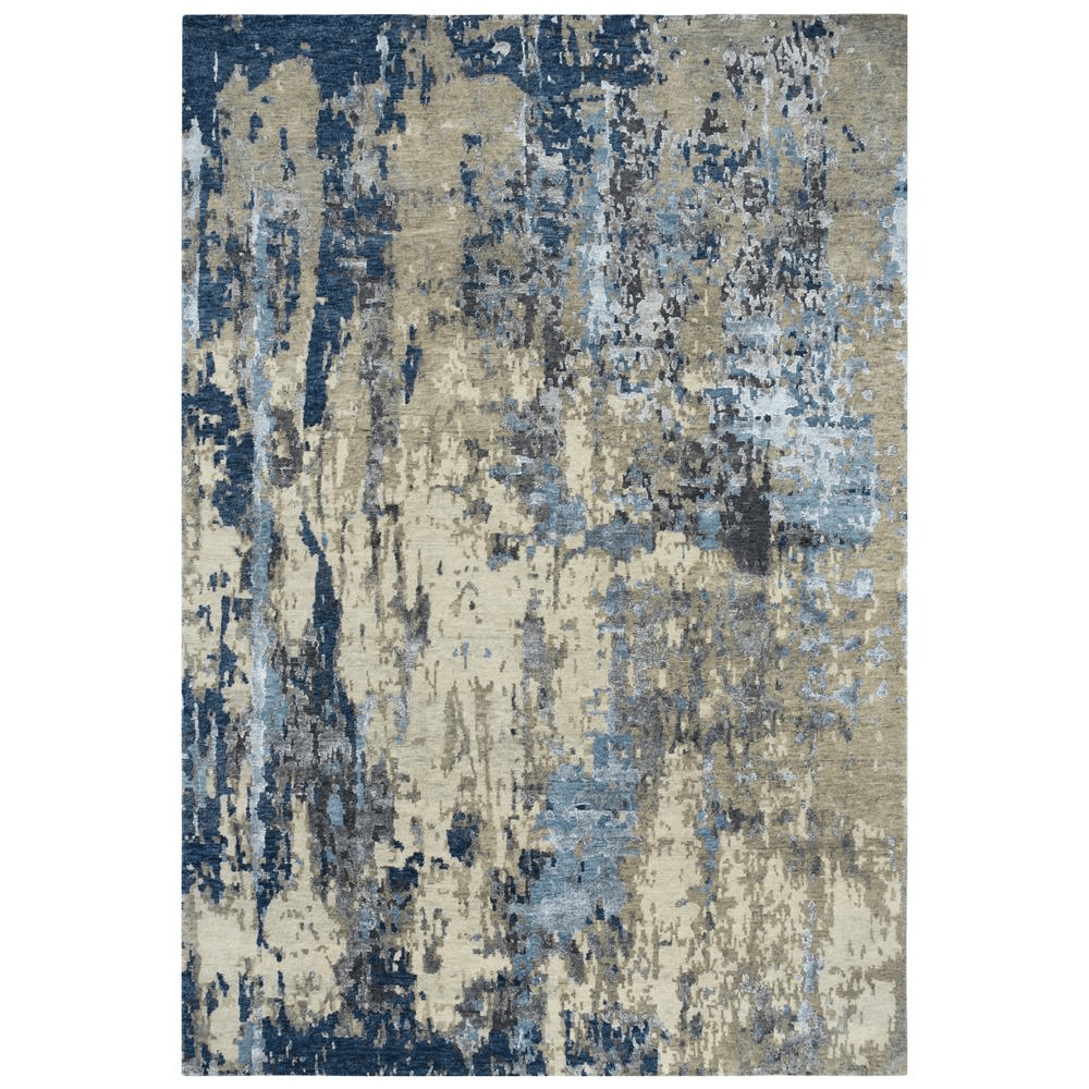 Hand Knotted Cut Pile Wool/Viscose Rug in sapphire blue and grey tones, measuring 10' x 14', showcasing elegant textures and patterns.