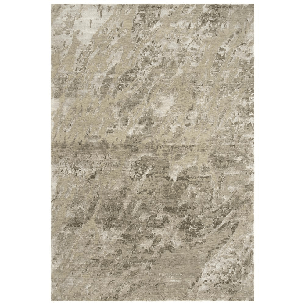 Hand knotted cut pile wool and viscose rug in beige and ivory abstract design, measuring 8' x 10', showcasing craftsmanship and quality.