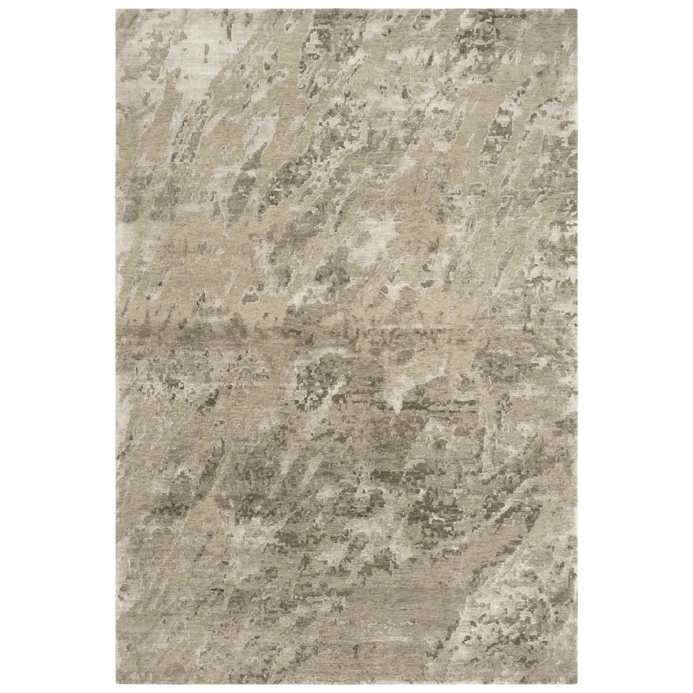 Hand knotted cut pile wool and viscose rug in beige and ivory abstract design, measuring 8' x 10', showcasing craftsmanship and quality.