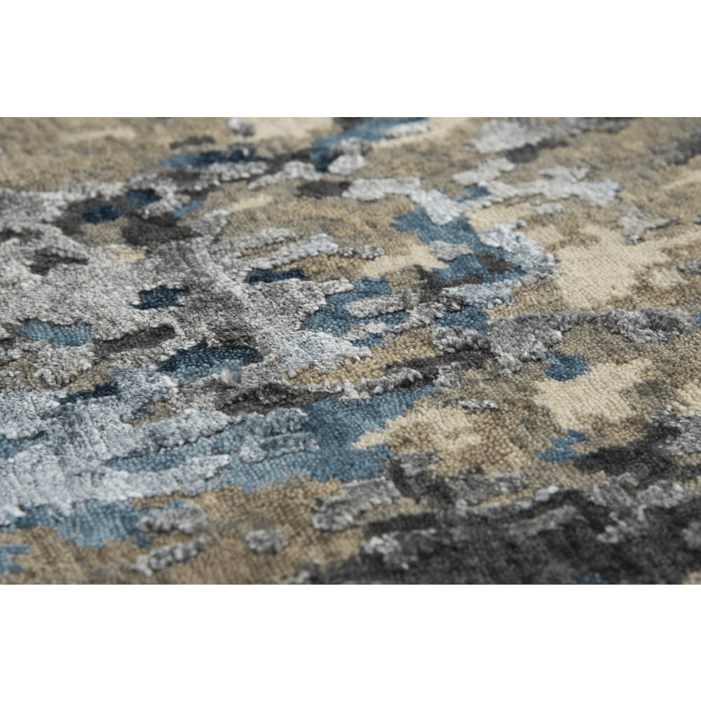 Hand Knotted Cut Pile Wool/Viscose Rug in sapphire blue and grey tones, measuring 8' x 10', showcasing elegant textures and craftsmanship.