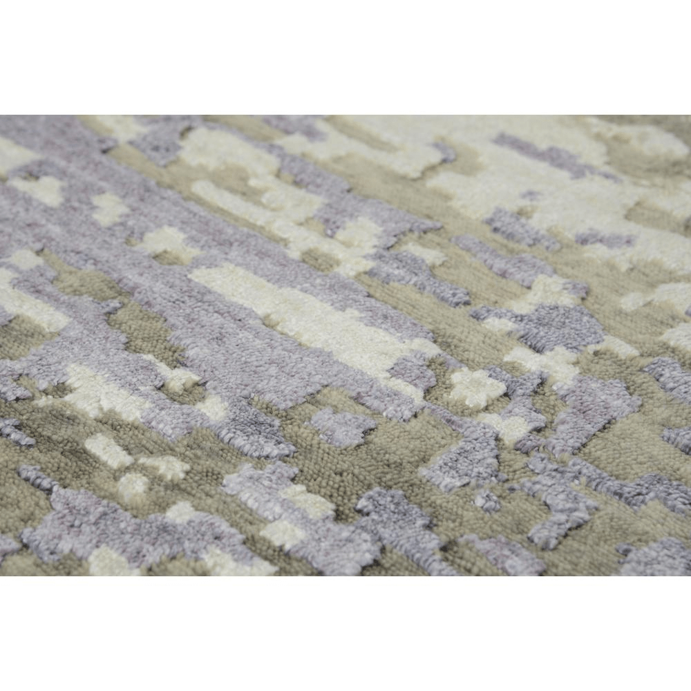 Hand Knotted Cut Pile Wool/Viscose Rug in lavender, beige, and ivory, showcasing intricate hand-knotting and luxurious texture.