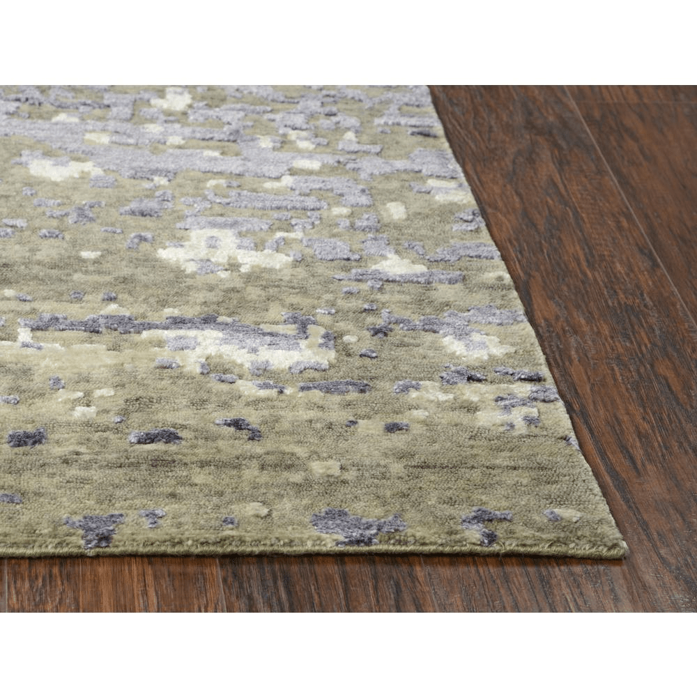 Hand Knotted Cut Pile Wool/Viscose Rug in lavender, beige, and ivory, showcasing intricate hand-knotting and luxurious texture.
