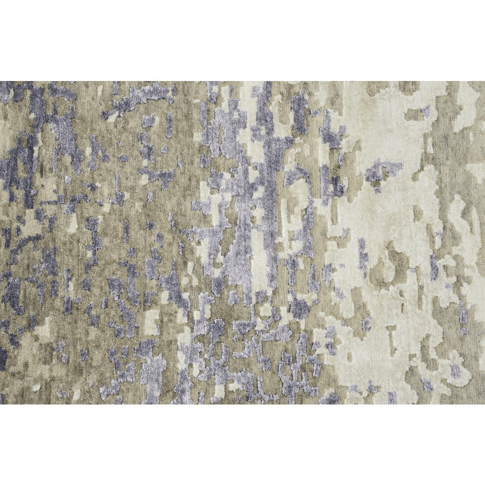 Hand Knotted Cut Pile Wool/Viscose Rug in lavender, beige, and ivory, showcasing intricate hand-knotting and luxurious texture.