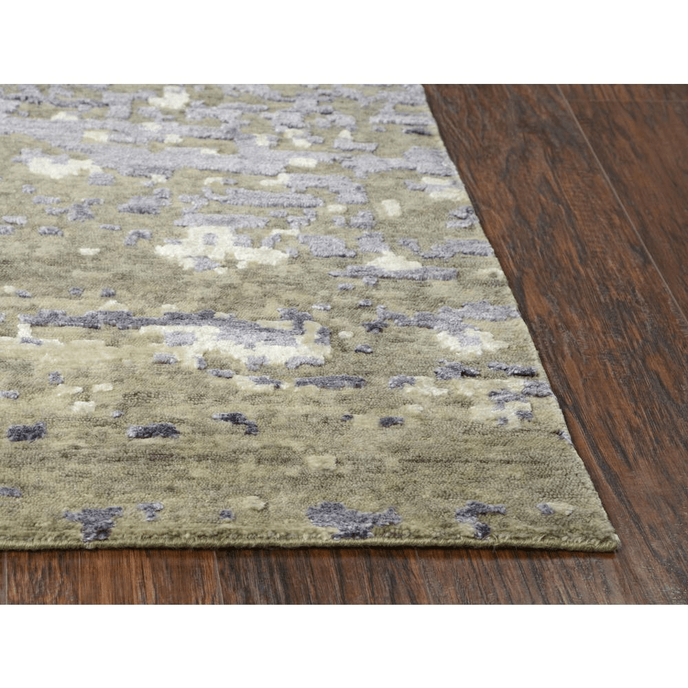 Hand Knotted Cut Pile Wool/Viscose Rug in lavender, beige, and ivory, showcasing intricate hand-knotting and luxurious texture.