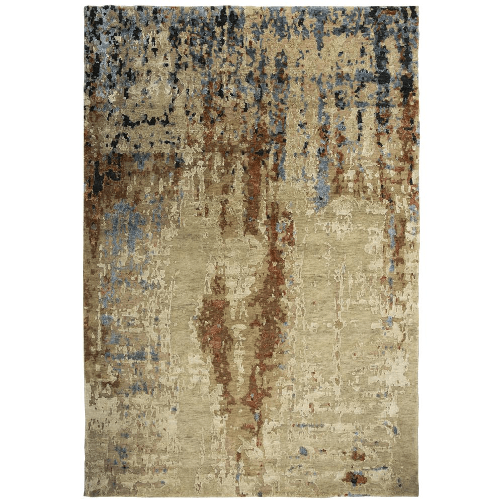Hand Knotted Cut Pile Wool/Viscose Rug in beige and grey tones, measuring 9' x 12', showcasing an abstract design with luxurious texture.