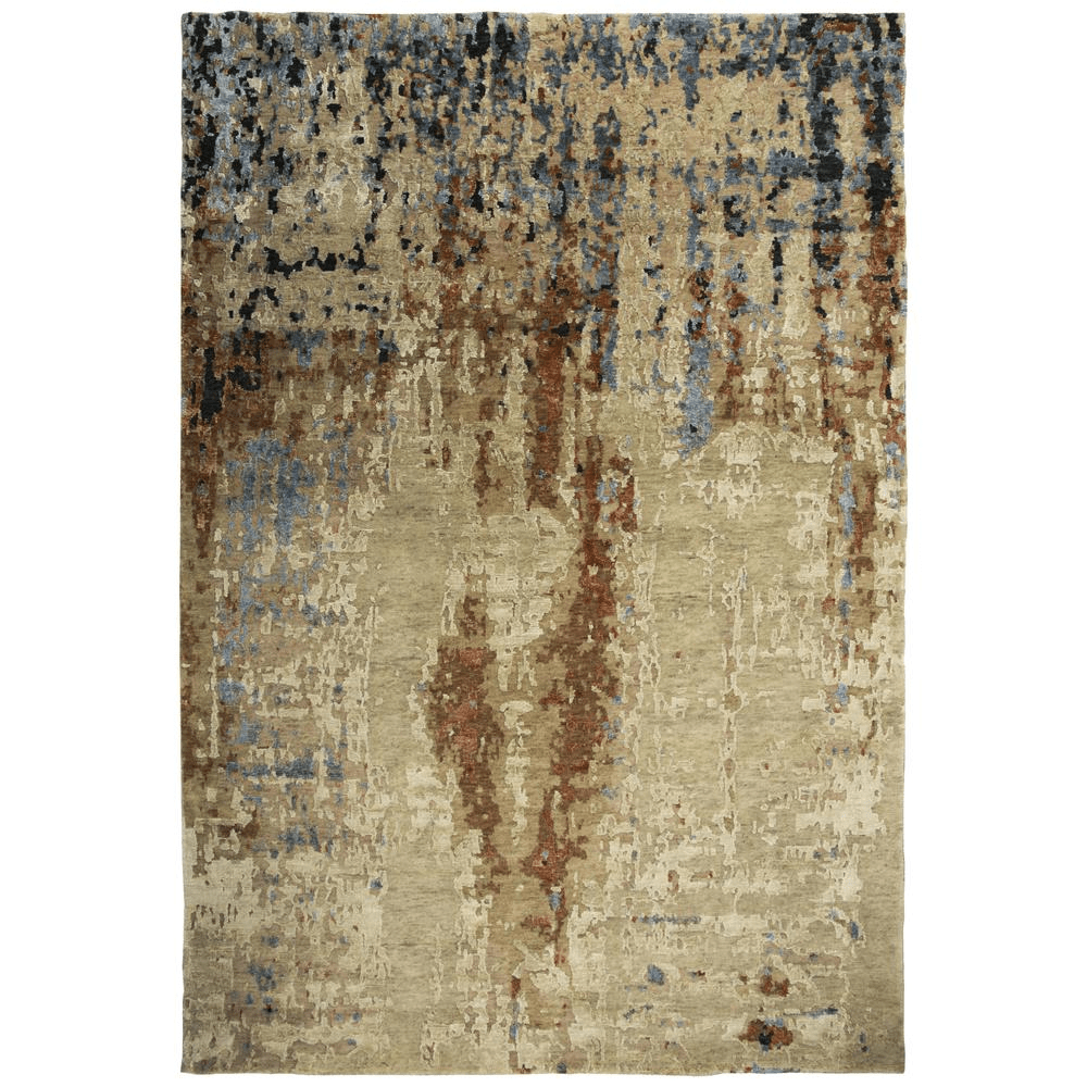 Hand Knotted Cut Pile Wool/Viscose Rug in beige and grey tones, measuring 9' x 12', showcasing an abstract design with luxurious texture.