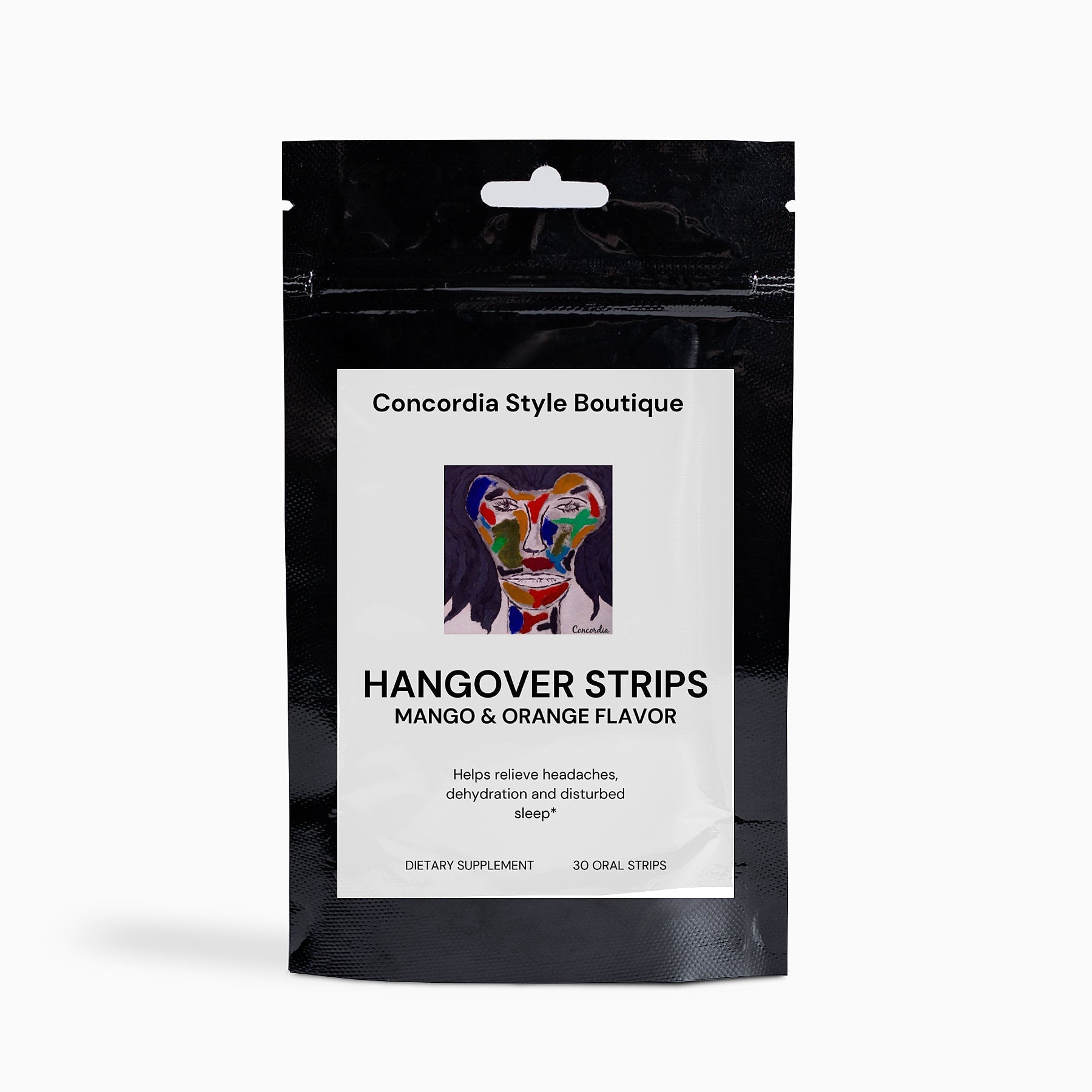 Hangover Strips in a vibrant Mango-Orange flavor packaging, showcasing Ayurvedic ingredients for hangover relief.