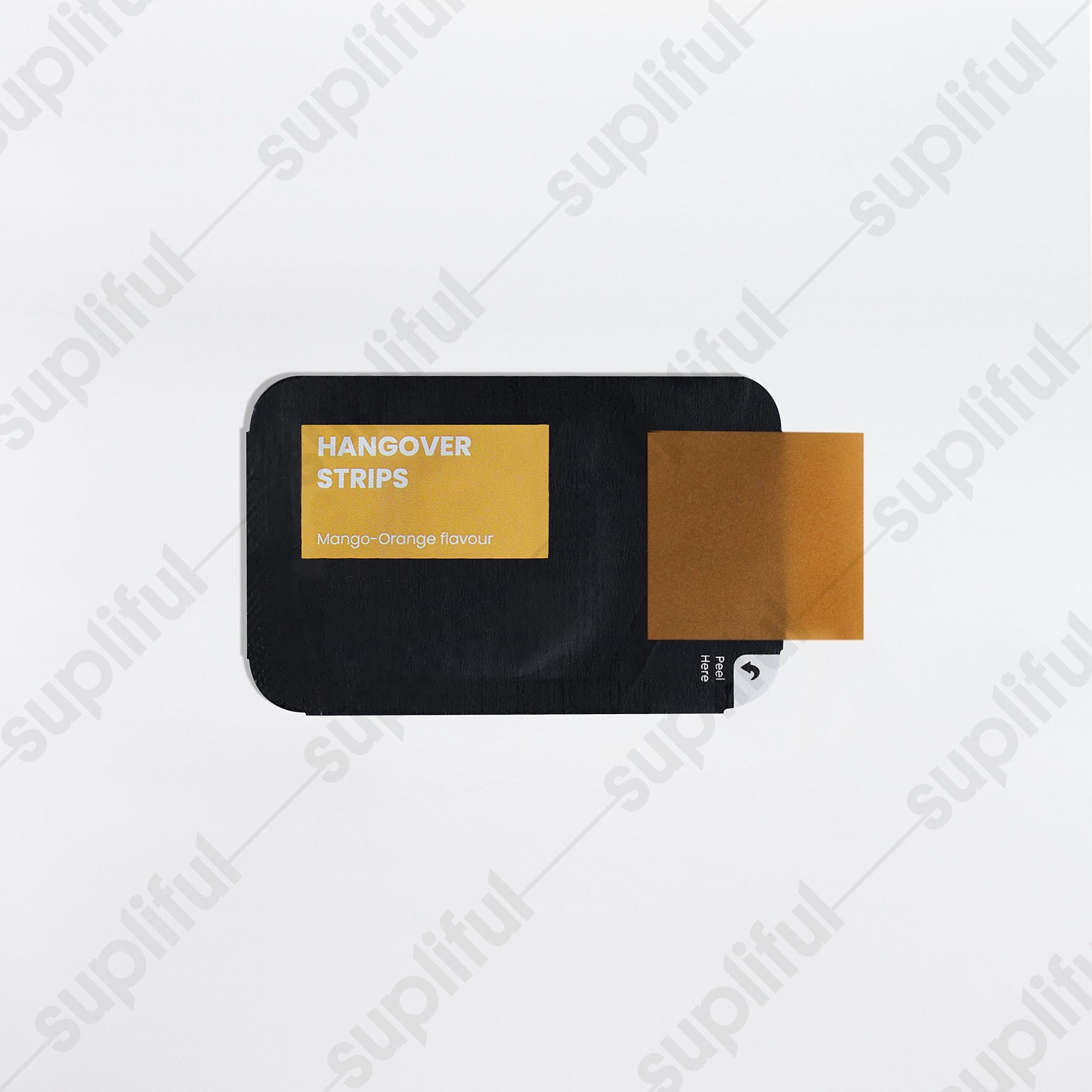 Hangover Strips in a vibrant Mango-Orange flavor packaging, showcasing Ayurvedic ingredients for hangover relief.