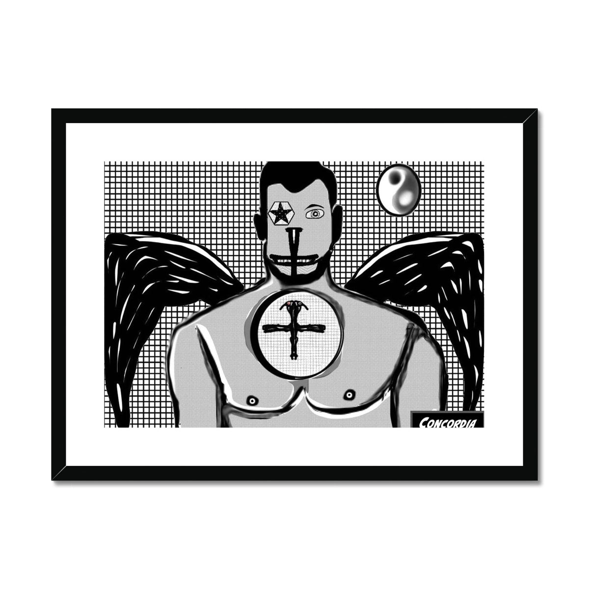 Framed print titled 'He is Balanced' featuring a simple design with a satin finish and off-white mount.