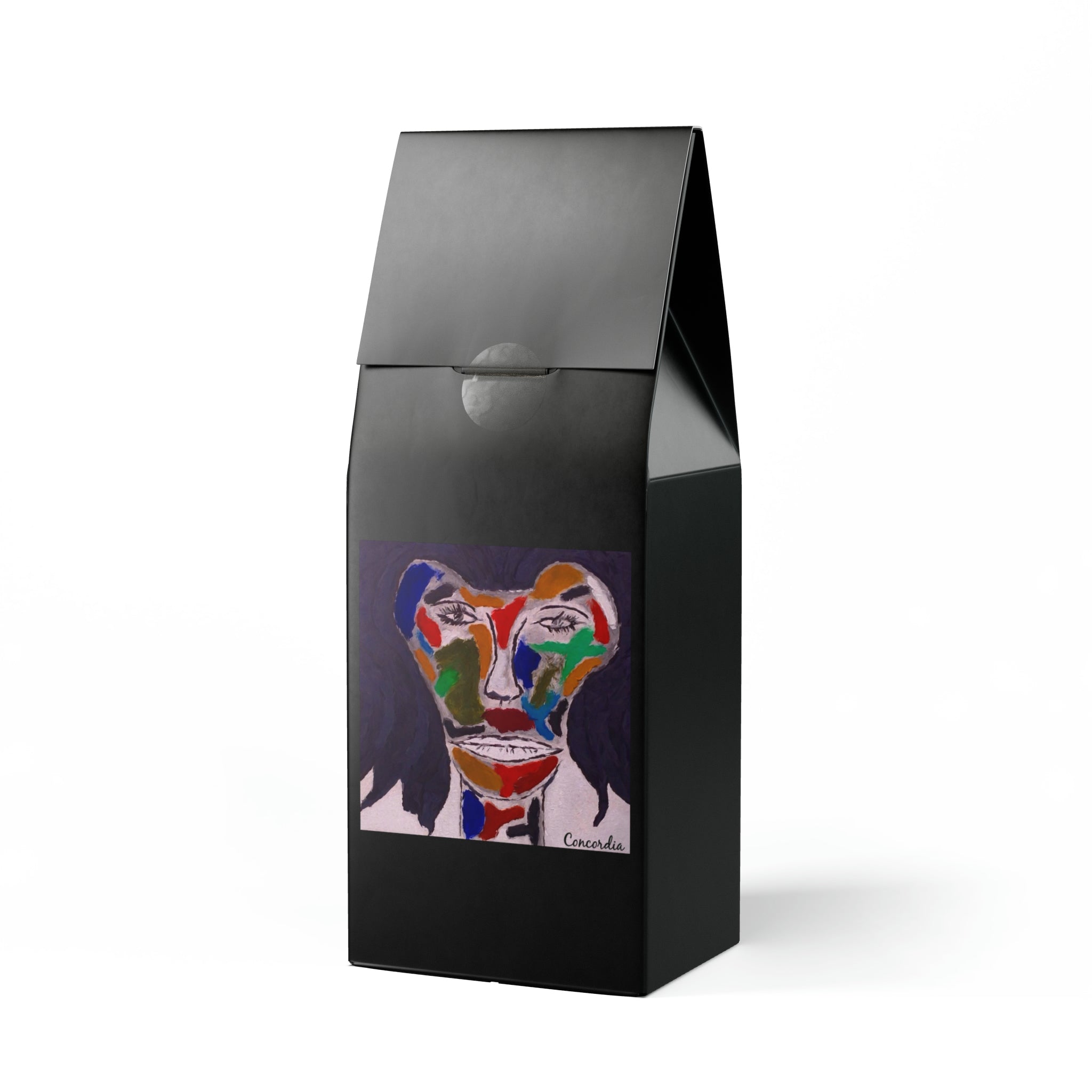 High Lakes Coffee Blend light roast in a 12-ounce package, showcasing its vibrant branding and coffee beans.