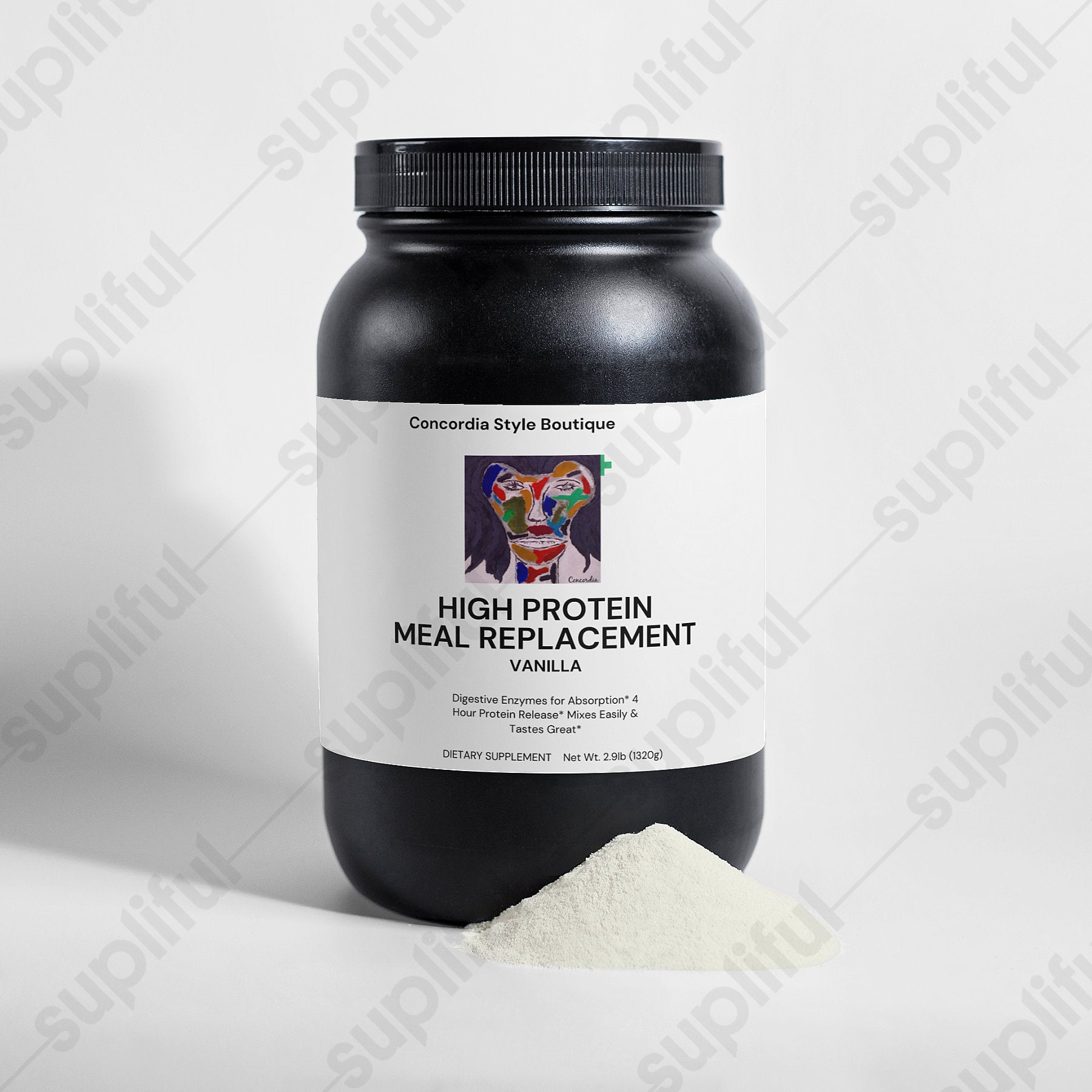 High Protein Meal Replacement powder in vanilla flavor, showcasing its creamy texture and nutritional benefits.