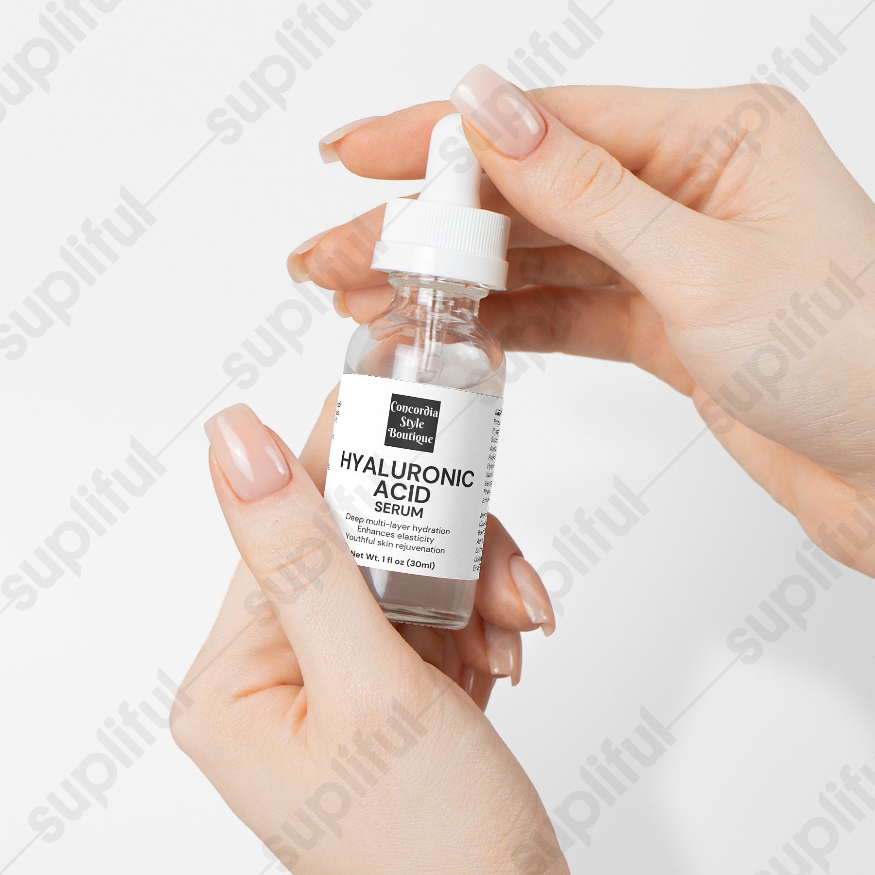 Hyaluronic Acid Serum bottle showcasing its hydrating properties and ingredients.