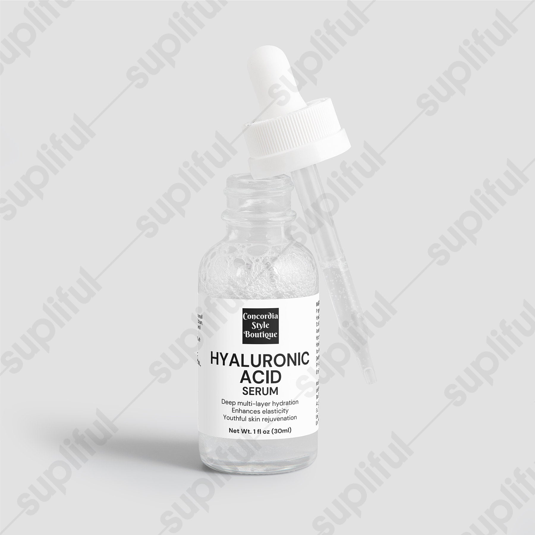 Hyaluronic Acid Serum bottle showcasing its hydrating properties and ingredients.