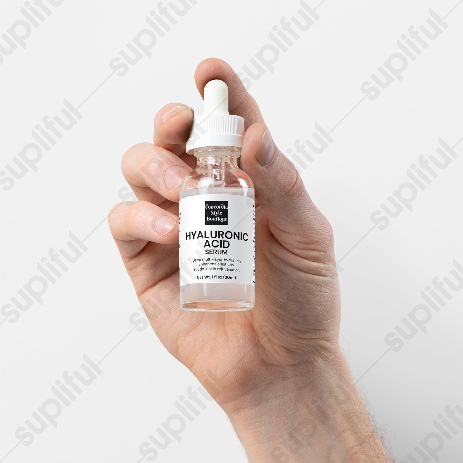 Hyaluronic Acid Serum bottle showcasing its hydrating properties and ingredients.