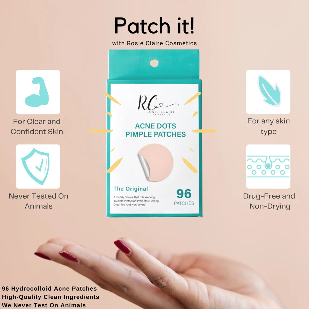 A pack of Hydrocolloid Acne Pimple Patches featuring 96 clear patches in various sizes for effective acne treatment.