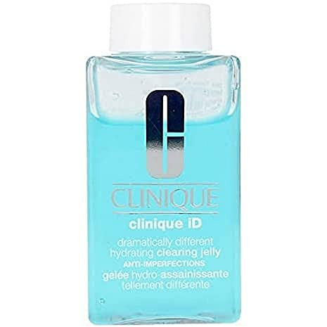 Clinique iD Dramatically Different Hydrating Clearing Jelly in a sleek container, showcasing its clear jelly texture, designed for hydrating and clearing skin imperfections.