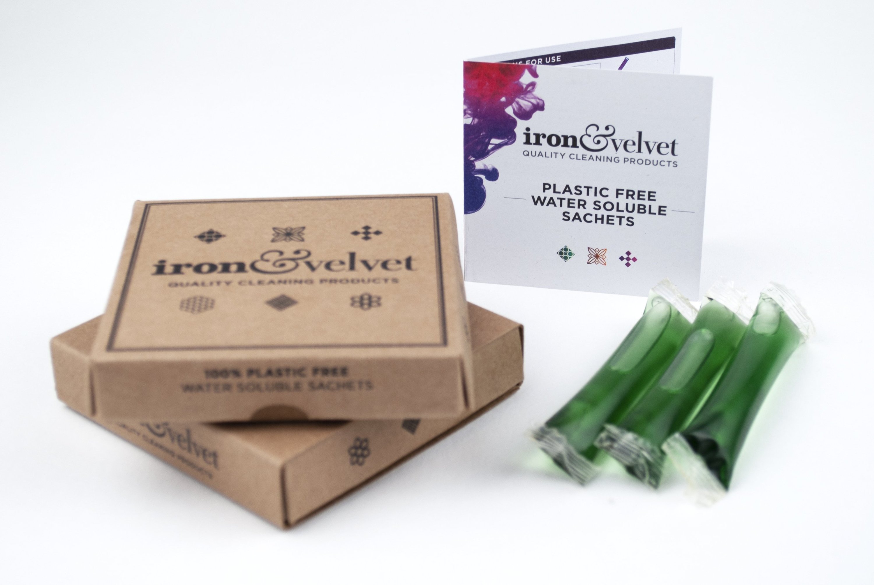 Iron and Velvet mixed pack of water soluble cleaning products featuring five unique cleaners in vibrant packaging.