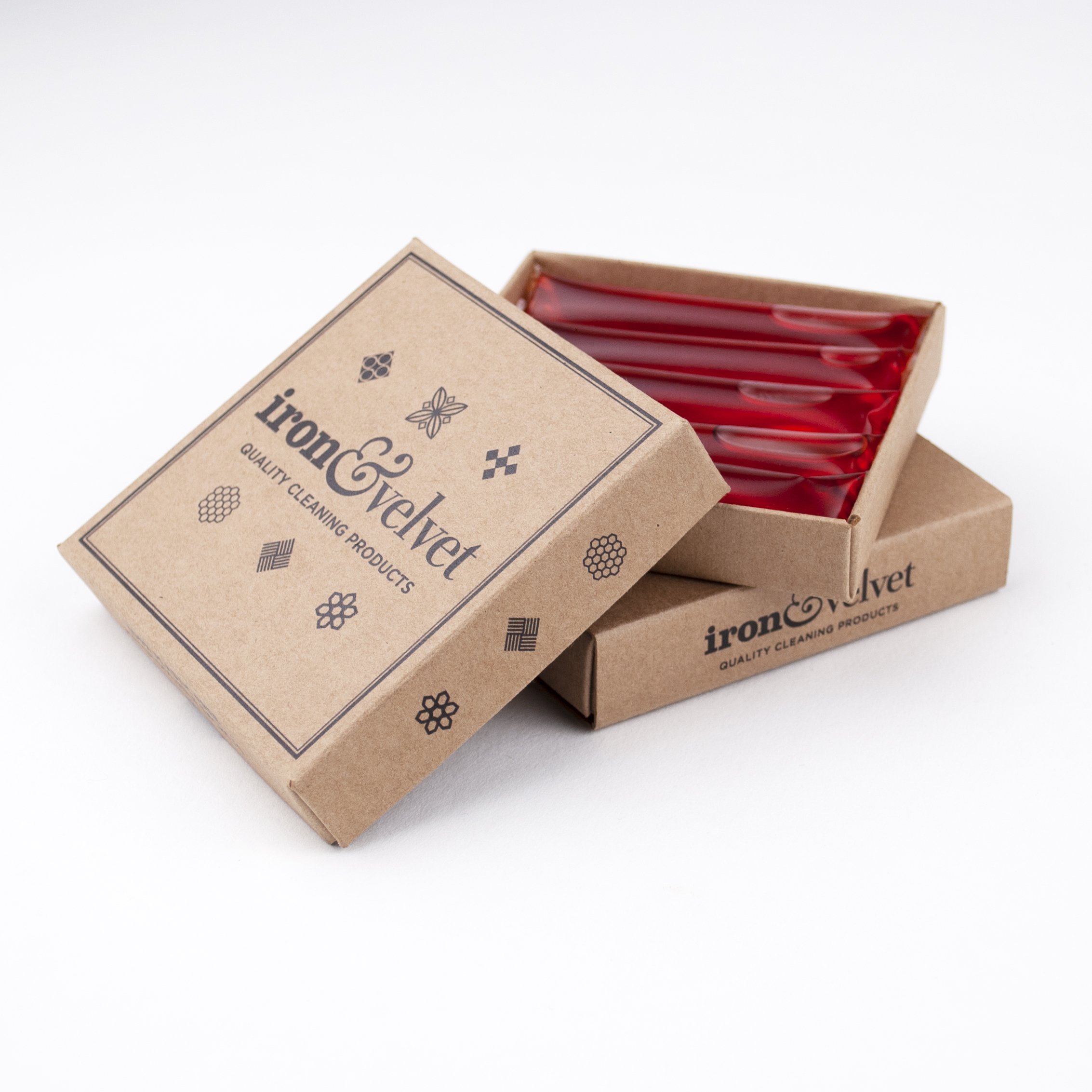 Iron and Velvet mixed pack of water soluble cleaning products featuring five unique cleaners in vibrant packaging.