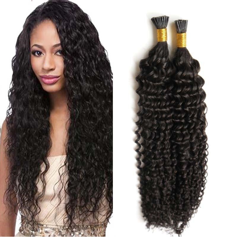 Jerry Curl Human Hair i Tip Microlinks Bulk Braiding Bundle showcasing natural black curls, ideal for braiding and styling.