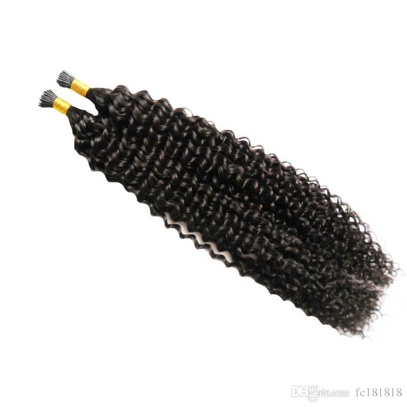 Jerry Curl Human Hair i Tip Microlinks Bulk Braiding Bundle showcasing natural black curls, ideal for braiding and styling.