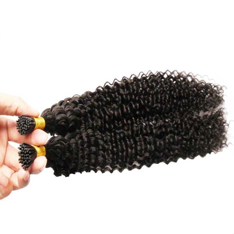 Jerry Curl Human Hair i Tip Microlinks Bulk Braiding Bundle showcasing natural black curls, ideal for braiding and styling.