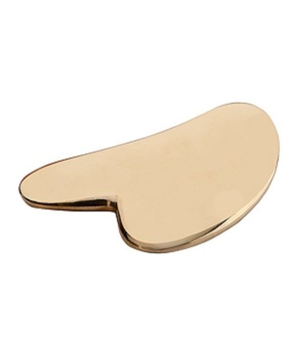 A Kansa Gua Sha tool made from premium Kansa metal, designed for facial massage and relaxation, showcasing its ergonomic shape and smooth surface.