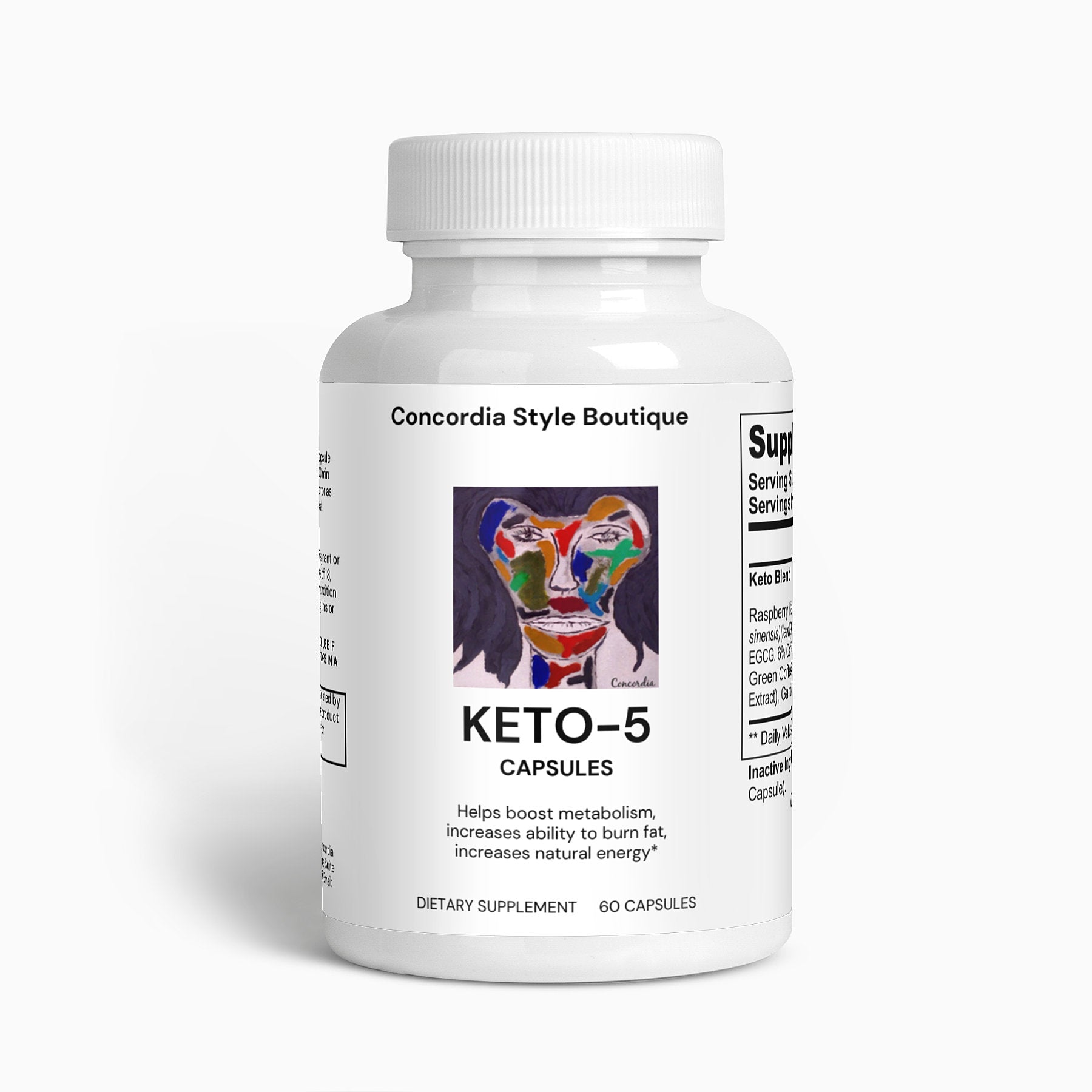 Keto-5 dietary supplement capsules with natural ingredients for effective fat burning.