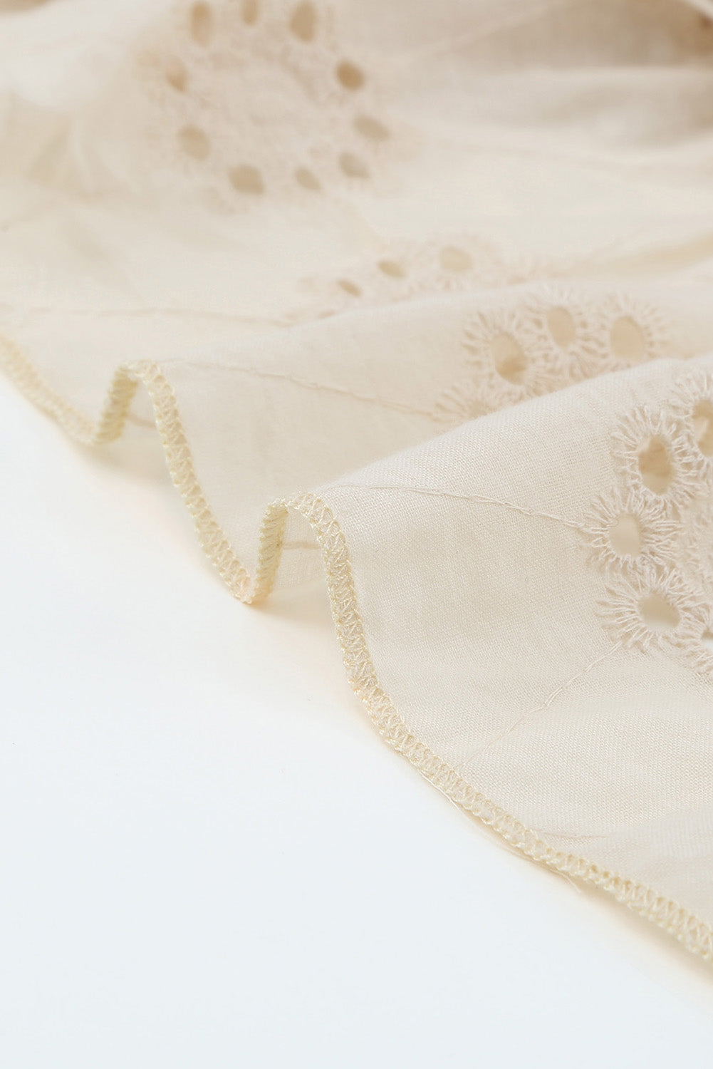 Khaki Eyelet Pattern Tiered Short Dress featuring a soft fabric, crew neck, and tiered skirt design.