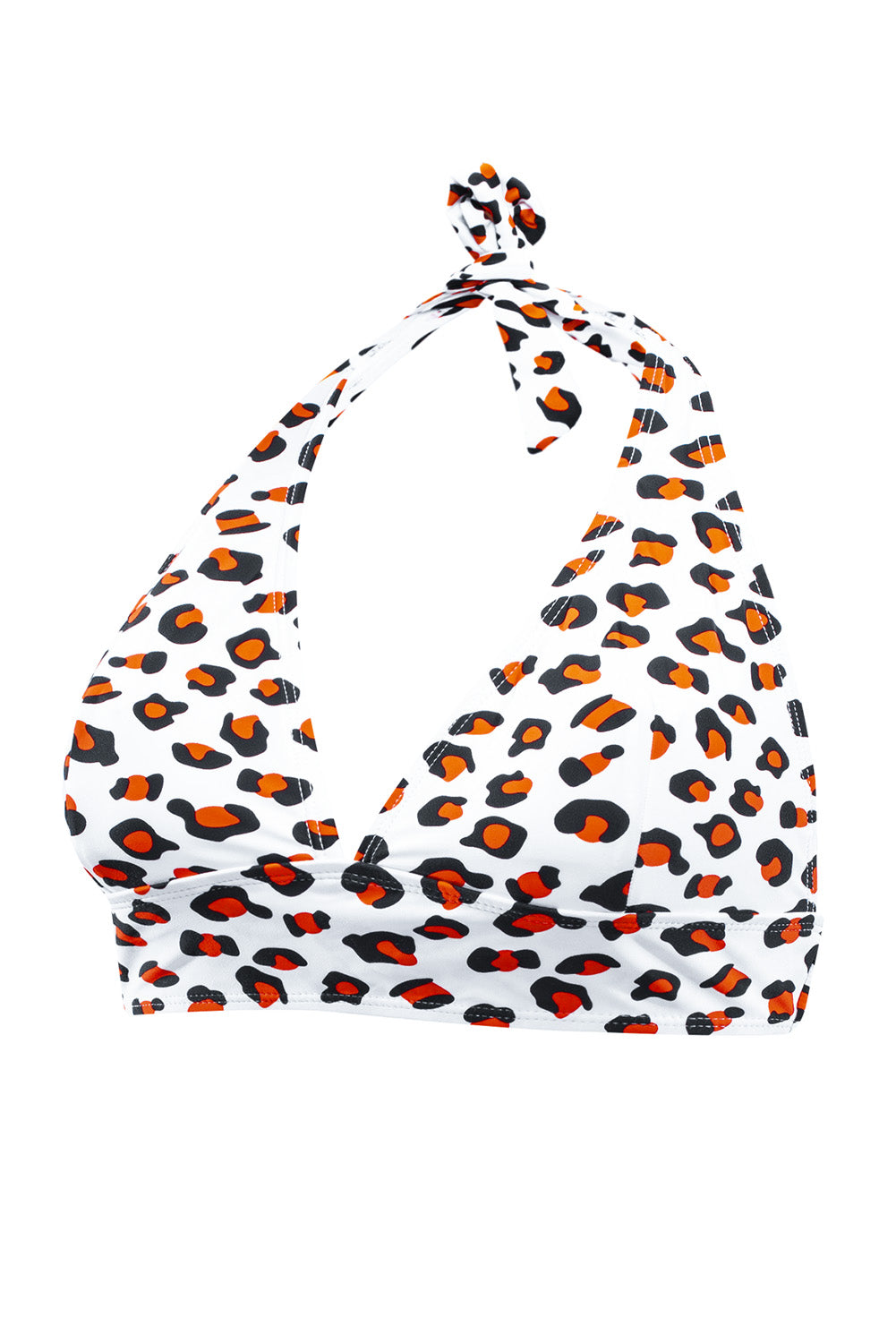 Khaki Halter V Neck Leopard High Waisted Swimsuit displayed on a mannequin, showcasing its stylish design and flattering fit.