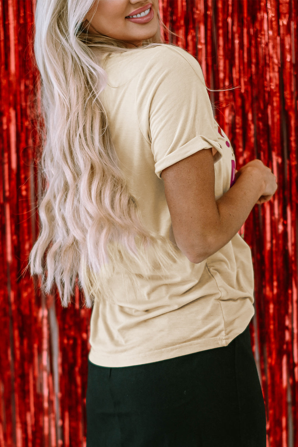 Khaki I'm Yours No Refunds Crew Neck Graphic Tee with bold love statement print and short sleeves.