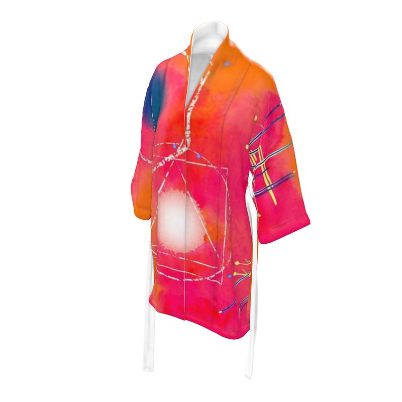 A beautifully crafted Designer Kimono Robe featuring a classic t-shape cut, 3/4 length sleeves, and a belt tie, showcasing elegance and comfort.