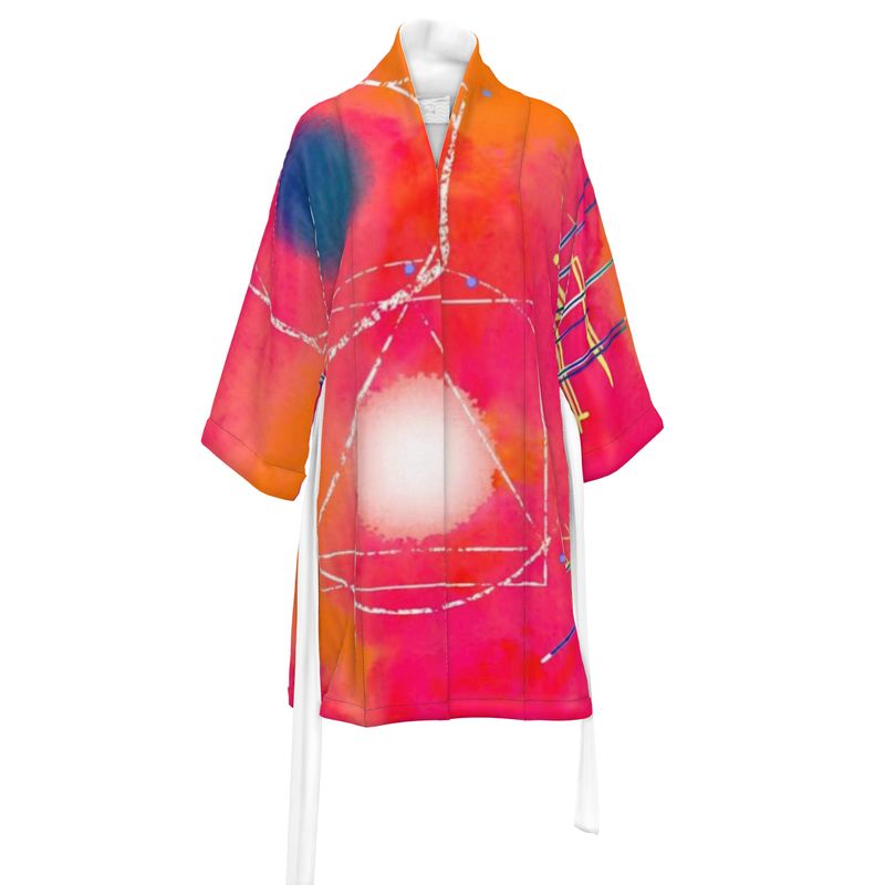 A beautifully crafted Designer Kimono Robe featuring a classic t-shape cut, 3/4 length sleeves, and a belt tie, showcasing elegance and comfort.