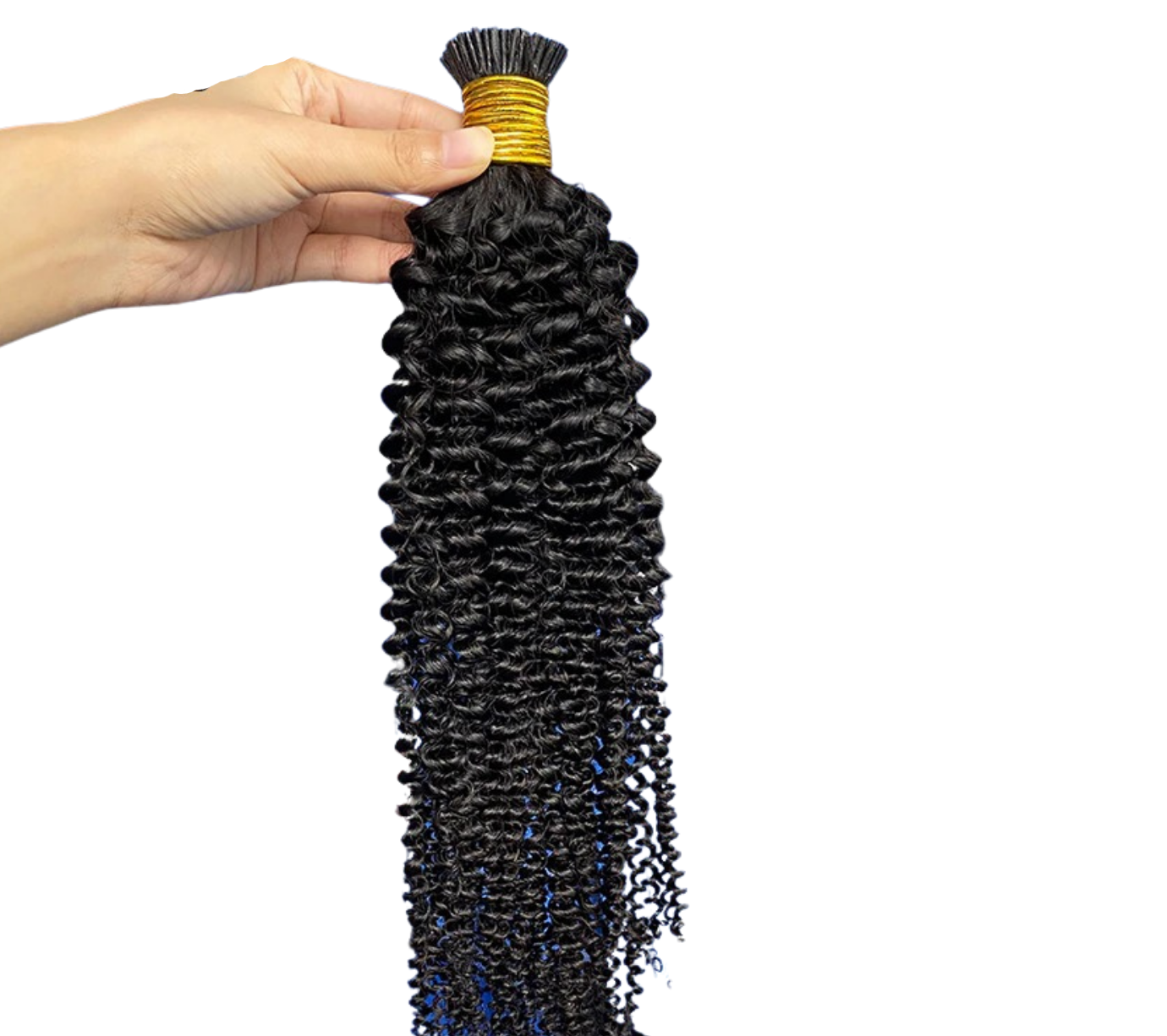 Kinky Curly Human Hair i Tip Microlinks in natural black color, showcasing its beautiful texture and quality for braiding.