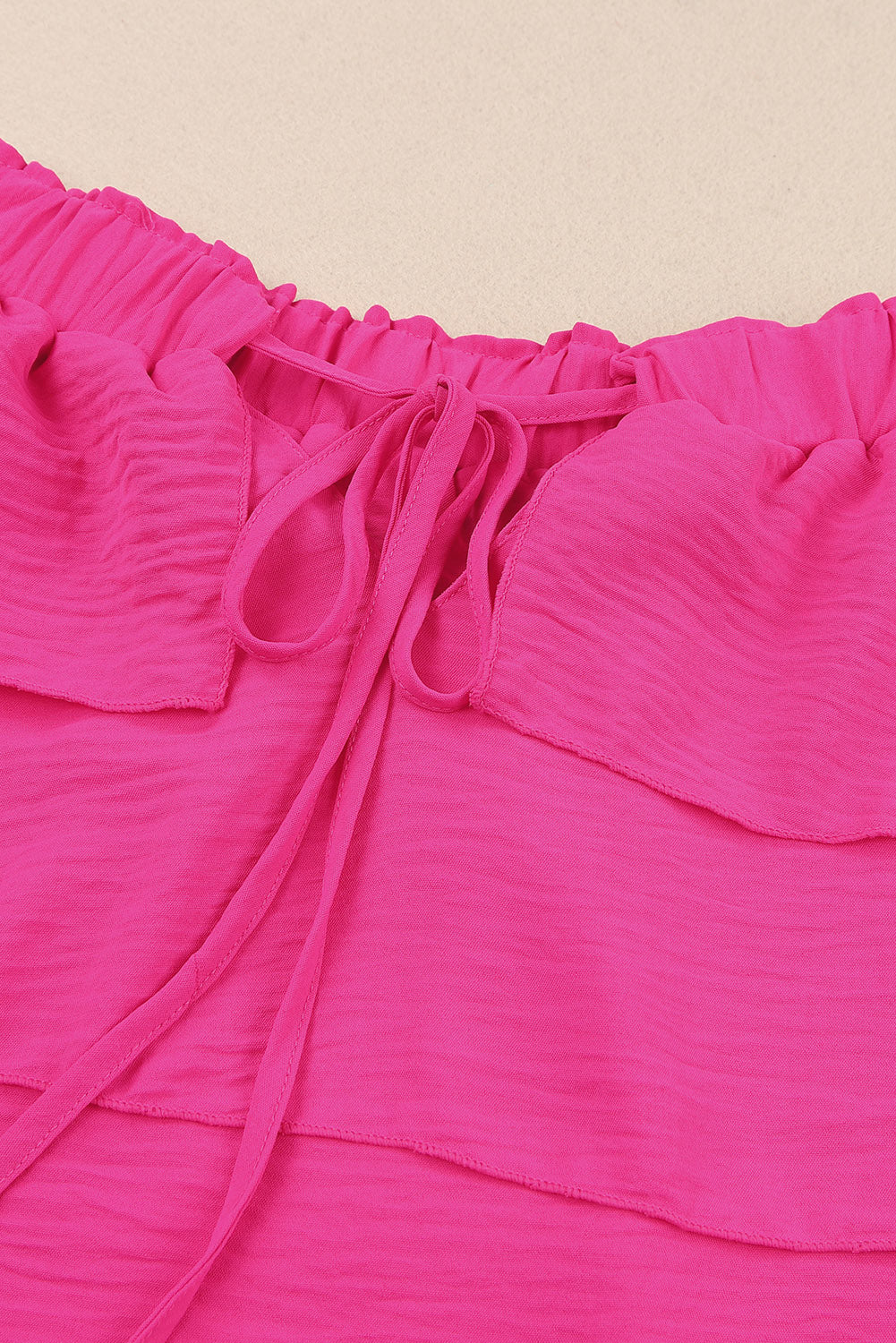 A stylish Lace Up Off Shoulder Ruffle Tiered Blouse featuring ruffles and a chic off-shoulder design, perfect for various occasions.